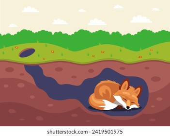 el zorro está durmiendo en el agujero. ilustración vectorial plana.