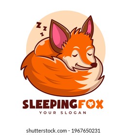 Fox Sleeping Mascot Cartoon Logo Template. Cute Fox Sleeping Editable Logo. Animal Fox Flat Cartoon Style