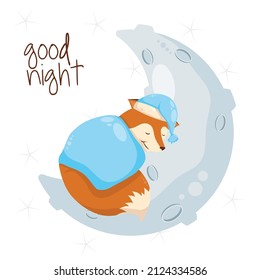 fox sleeping in moon good night