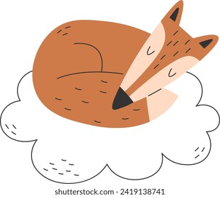 Fox Sleeping On Cloud Vector Illustration