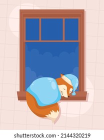 Fuchs, der im Zeichen des Fensters schläft