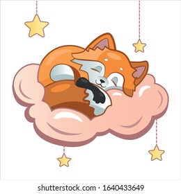 fox sleeps on a cloud for children