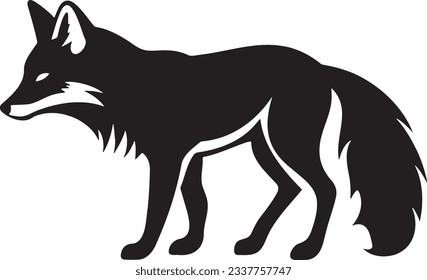 Fox sneaking, Basic simple Minimalist vector graphic, isolated on white background, black and white