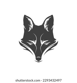 Fox sneaky muzzle cunning wilde Raubtier Jagd Camping monochrome Vintage Symbol Design Vektorgrafik. Foxy wolf coyote Hund porträt Wildnis Fleisch fressfressende Waldtiertier minimalistisches Logo