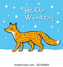 Fox and snow, hello winter card.