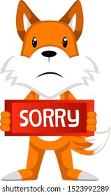 Fox con signo, ilustración, vector sobre fondo blanco.
