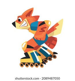 Fox in Sportswear Riding Roller Skates Doing Sport Vector Illustration