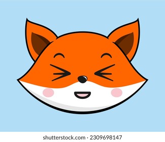 Fox Squinting Face Head Kawaii Sticker