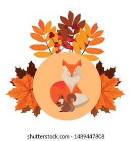 fox and squirrel happy autumn season design