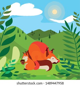 fox and squirrel happy autumn season design