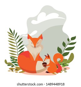 fox and squirrel happy autumn season design