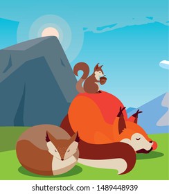 fox and squirrel happy autumn season design
