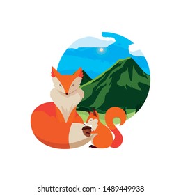 fox and squirrel happy autumn season design