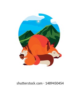 fox and squirrel happy autumn season design