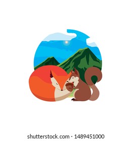 fox and squirrel happy autumn season design
