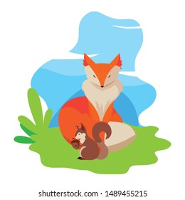 fox and squirrel happy autumn season design