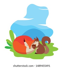 fox and squirrel happy autumn season design