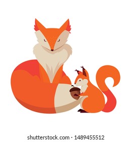 fox and squirrel happy autumn season design