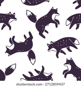 Patrón de sello de Fox. Silueta de zorro Doodle sin estampado de Vector.