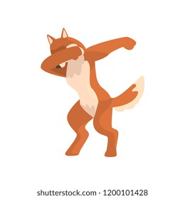 Fox standing in dub dancing pose, cute cartoon wild animal doing dubbing vector Illustration on a white background