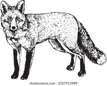 Fox standing - hand drawn realistic vector animal illustration