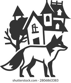 Fox standing near haunted
