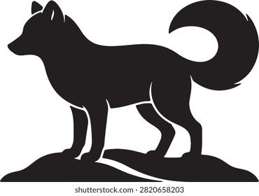 Fox standing silhouette, bushy tail, isolated vector.