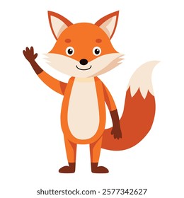 Fox Standing and Waving Hand Isolated on White Background