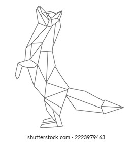 Fox stands on its hind legs. Geometric linear wild animal. Abstract minimalistic illustration. Stylish modern clipart for design of branded products. Isolated element for sticker, clothes print.