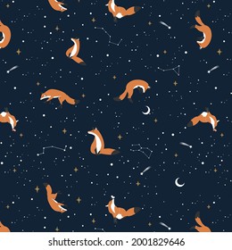  fox starry sky vector illustration design,Seamless pattern,Background