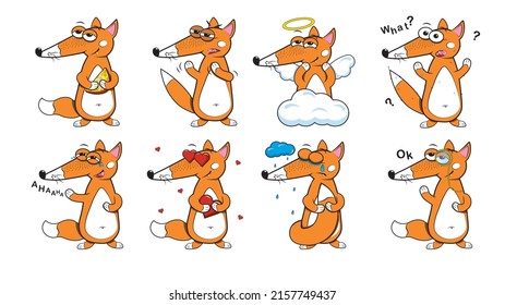 fox stickers with different moods	