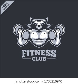 Fox with strong body, fitness club or gym logo. Design element for company logo, label, emblem, apparel or other merchandise. Scalable and editable Vector illustration