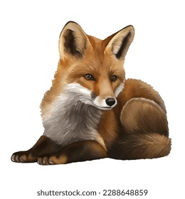 fox with style hand drawn digital painting illustration