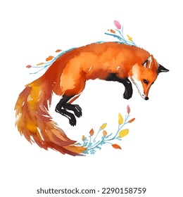 fox with style hand drawn digital painting illustration