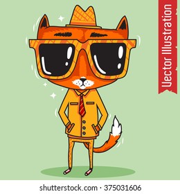 Fox in a suit and glasses.  Vector illustration