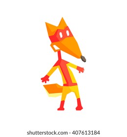 Fox Super Hero Character Flat Geometrical Design. Cool  Vector Icon On White Background