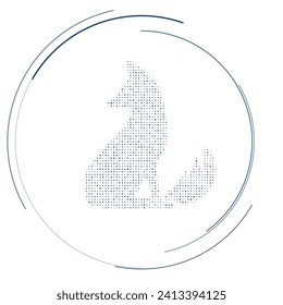 The fox symbol filled with dark blue dots. Pointillism style. Vector illustration on white background