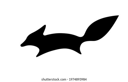 A fox symbol isolated, black running fox icon, a fox silhouette, a black fox sign, wild forest animal in motion