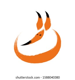 Fox with tail hand drawn isolated on white. Stock vector illustration.