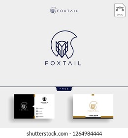 fox tail monoline logo template vector illustation and business card design