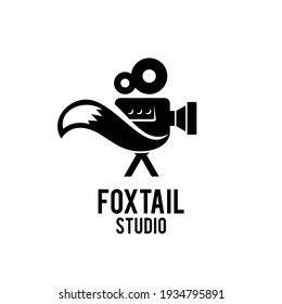 fox tail Studio Movie Video Cinema Cinematography Film Production logo design vector icon illustration Isolated White Background