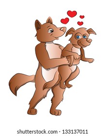 Fox Taking Care of a Dog, vector illustration