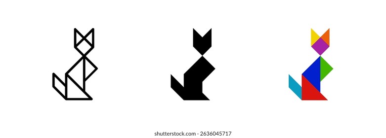 Fox tangram icon. Ideal for wildlife or puzzle designs.