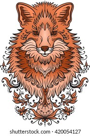 Fox. Tatoo design vector clip art. Hipster style, boho, vintage