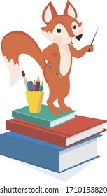 
The fox teacher. Soon to school. Illustration for the first of September