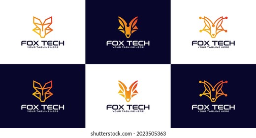 Fox technology data animal head logo design inspiration collection