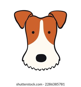 Fox terrier dog, puppy face cute funny cartoon character illustration. Hand drawn vector, isolated. Line art. Domestic animal logo. Design concept pet food, branding, business, vet, print, poster