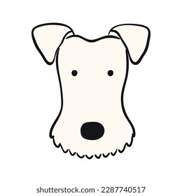 Fox terrier dog, puppy face cute funny cartoon character illustration. Hand drawn vector, isolated. Line art. Domestic animal logo. Design concept pet food, branding, business, vet, print, poster