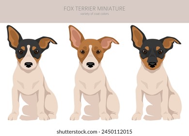 Fox Terrier Miniatur Welpe Clipart. Verschiedene Fellfarben gesetzt.  Vektorillustration