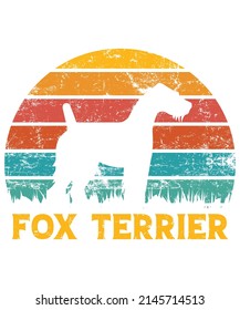 Fox Terrier Retro Vintage Sunset T-shirt Design template, Fox Terrier on Board, Car Window Sticker, POD, cover, Isolated white background, White Dog Silhouette Gift for Fox Terrier Lover